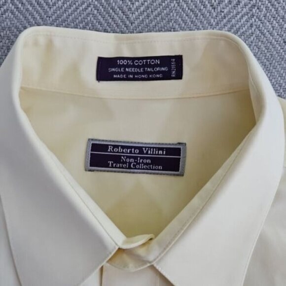 Roberto Villini Button-Up Shirt Men's 16 32-33 Yellow Long Sleeve Non-Iron - Picture 6 of 15